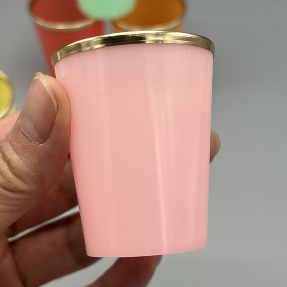15 MCM Glasses Plastic Shot Mini Dessert KIH Vtg Hong Kong Multicolor Gold Band - Picture 7 of 16